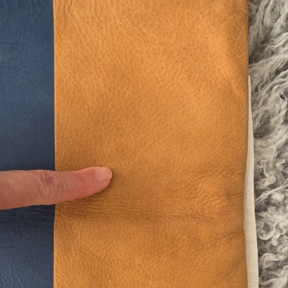 Clare V OG Foldover Cluth In Tan Leather W/blue Racer Stripe